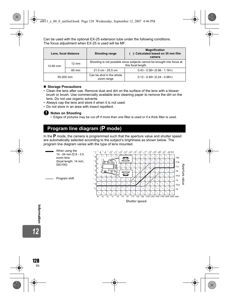 Program line diagram ( p mode) | Olympus E-3 User Manual | Page 128 / 156