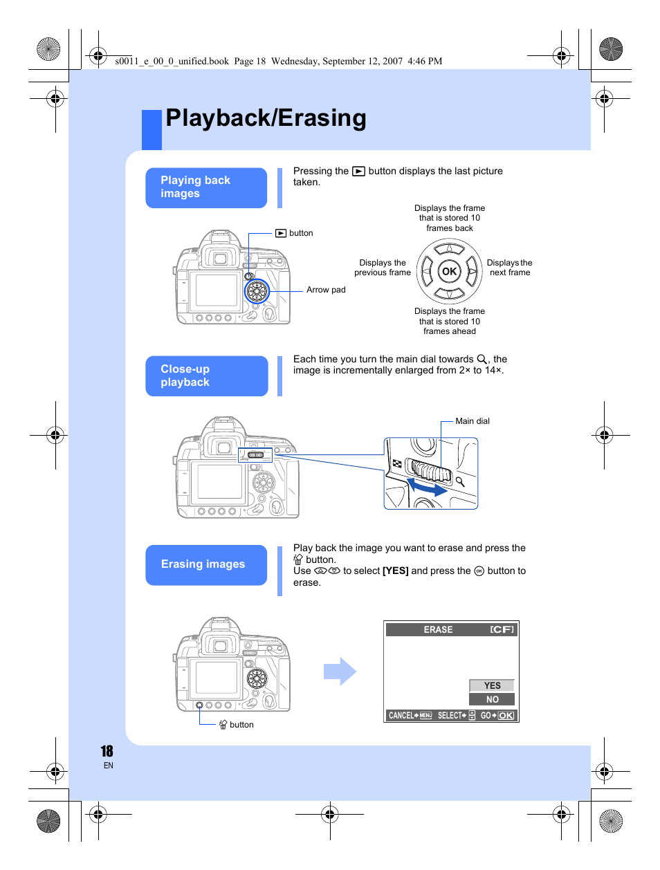 Playback/erasing | Olympus E-3 User Manual | Page 18 / 156