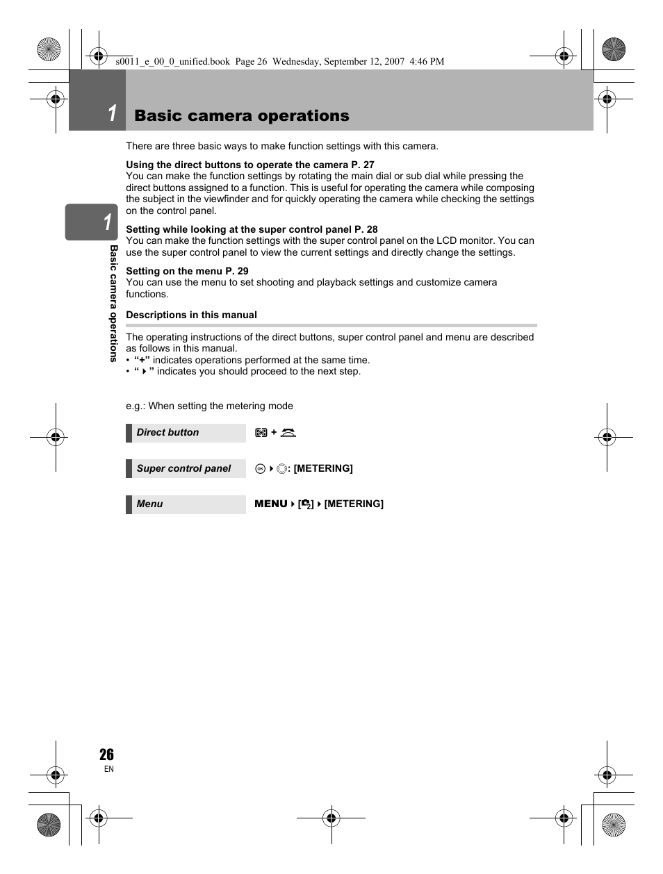 Basic camera operations | Olympus E-3 User Manual | Page 26 / 156