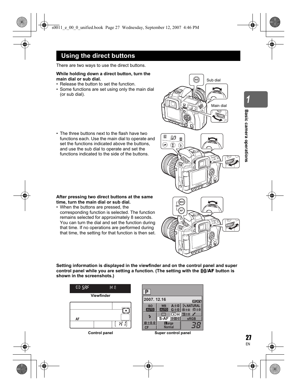 Using the direct buttons | Olympus E-3 User Manual | Page 27 / 156