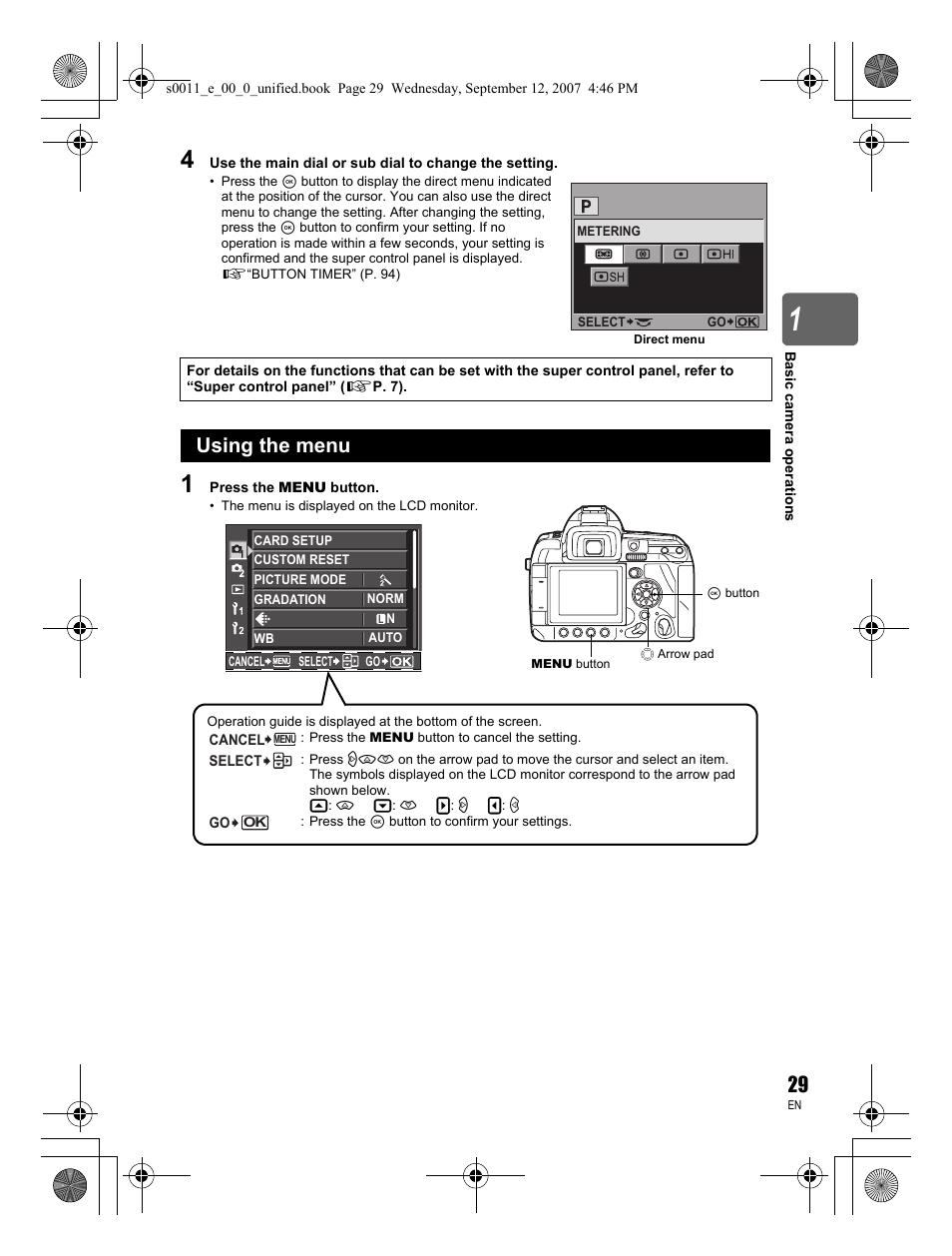 Using the menu | Olympus E-3 User Manual | Page 29 / 156