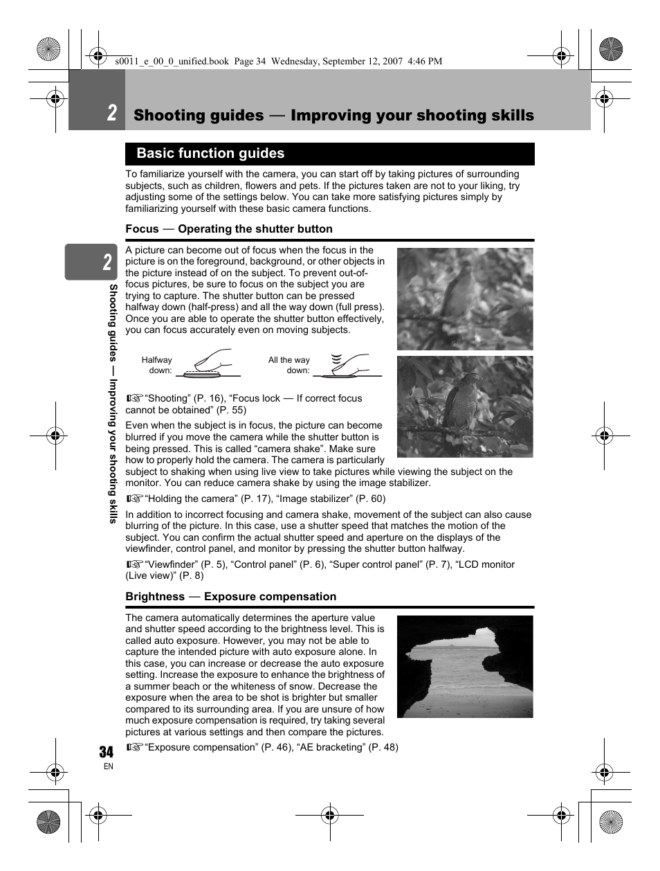 Shooting guides k improving your shooting skills, Basic function guides | Olympus E-3 User Manual | Page 34 / 156