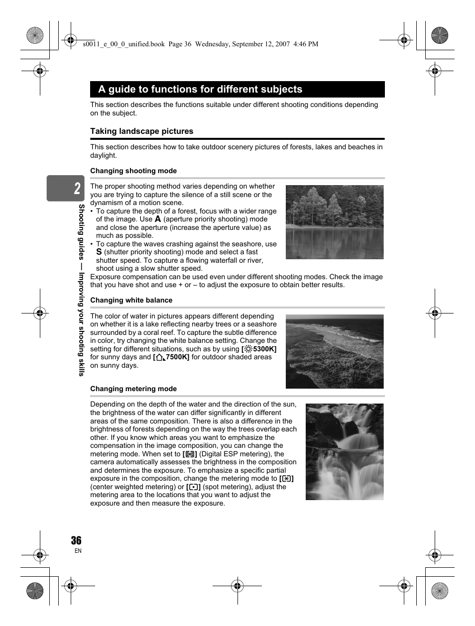 A guide to functions for different subjects | Olympus E-3 User Manual | Page 36 / 156