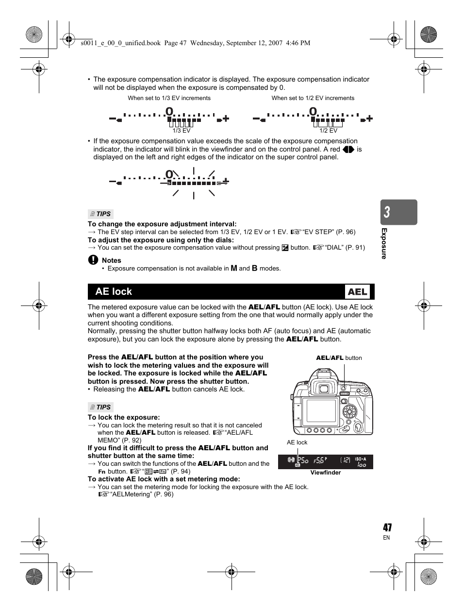 Ae lock | Olympus E-3 User Manual | Page 47 / 156