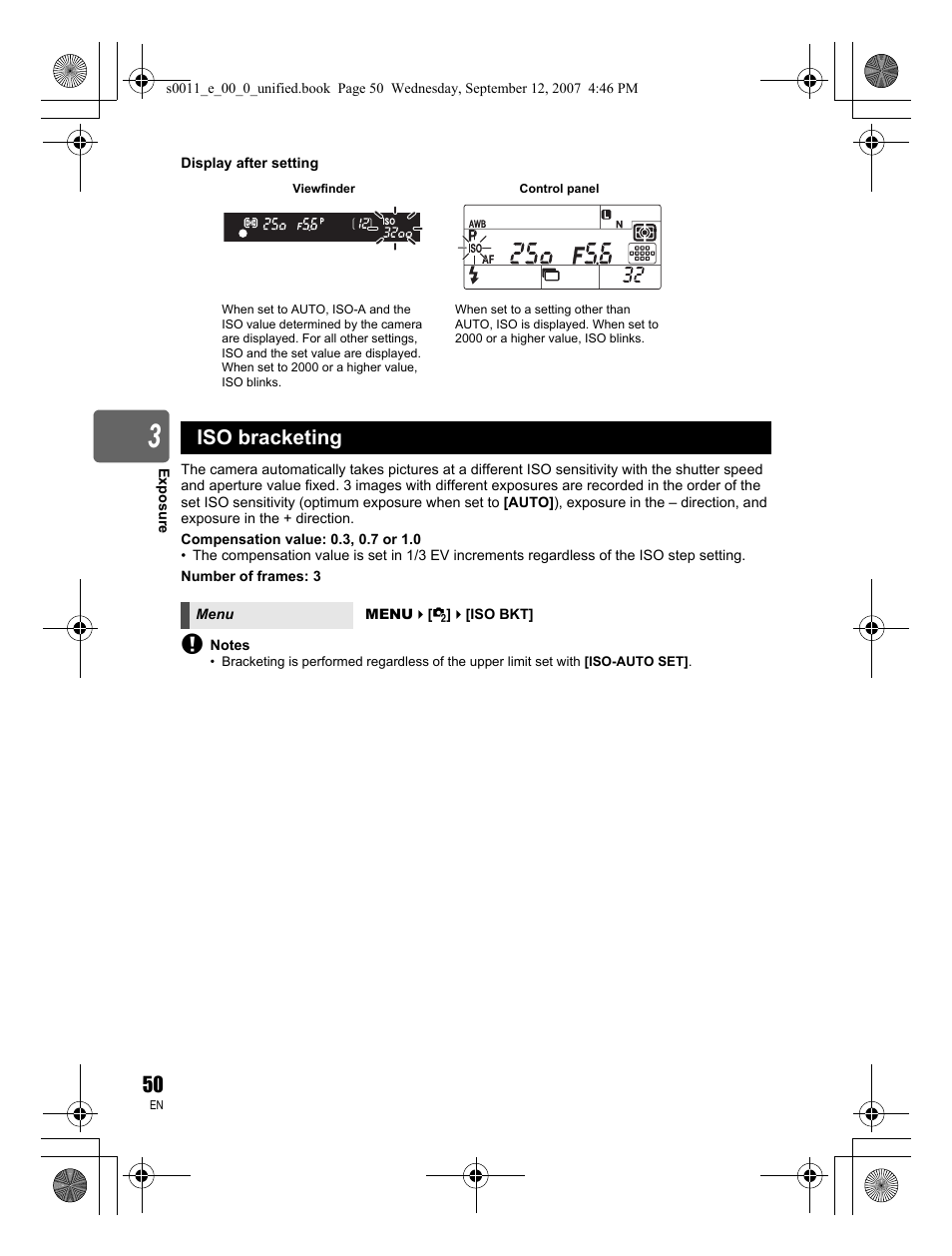 Iso bracketing | Olympus E-3 User Manual | Page 50 / 156