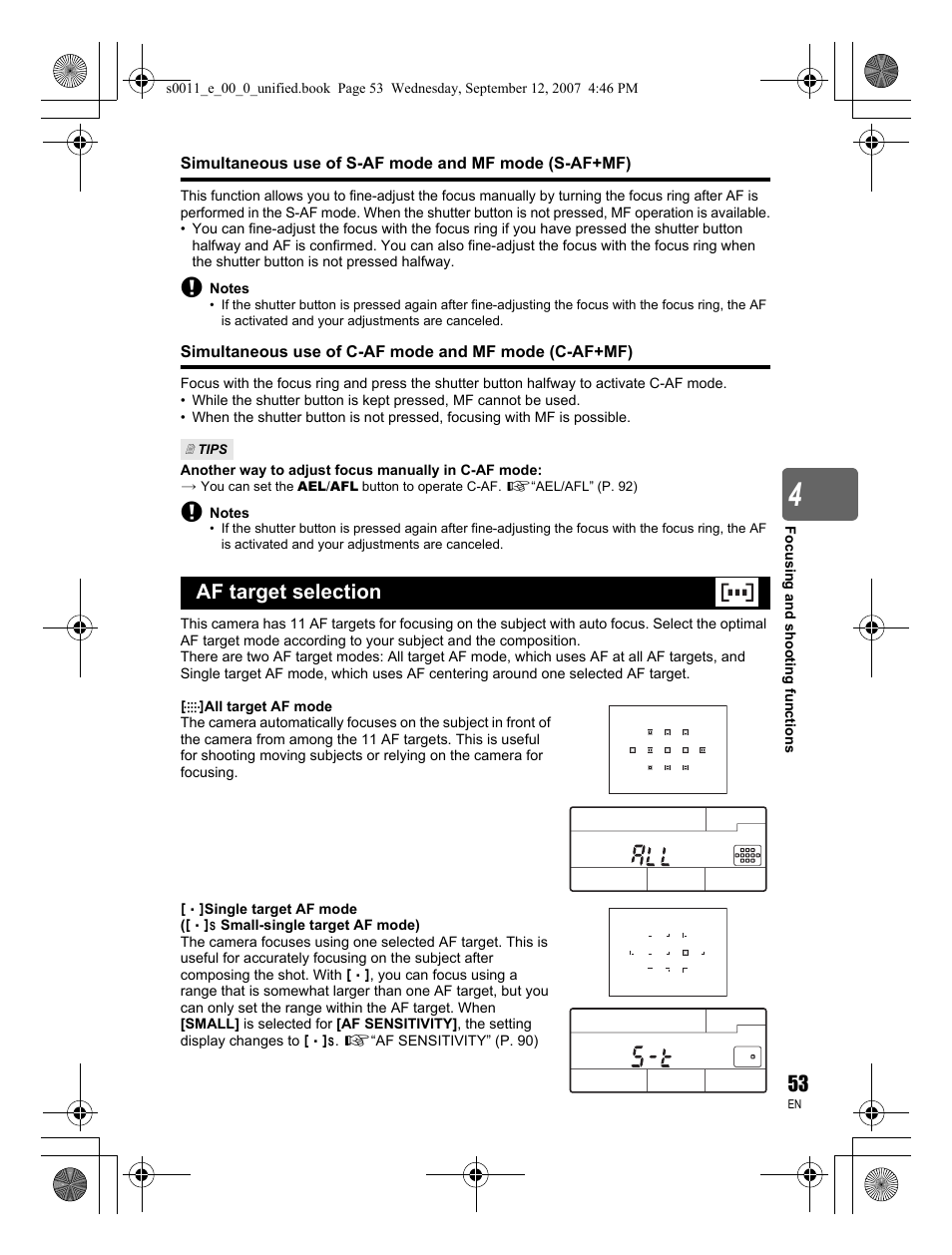 Af target selection | Olympus E-3 User Manual | Page 53 / 156