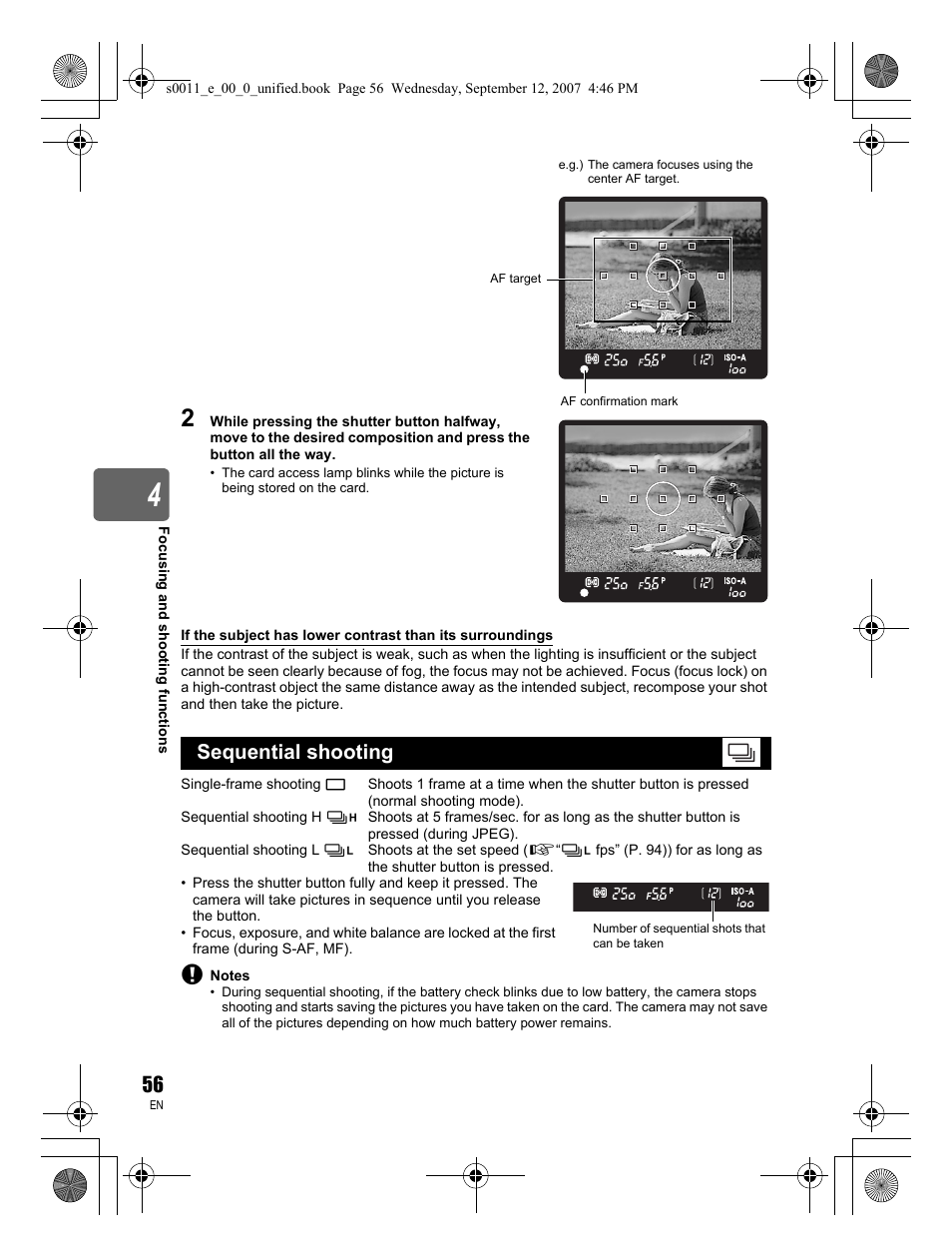 Sequential shooting | Olympus E-3 User Manual | Page 56 / 156