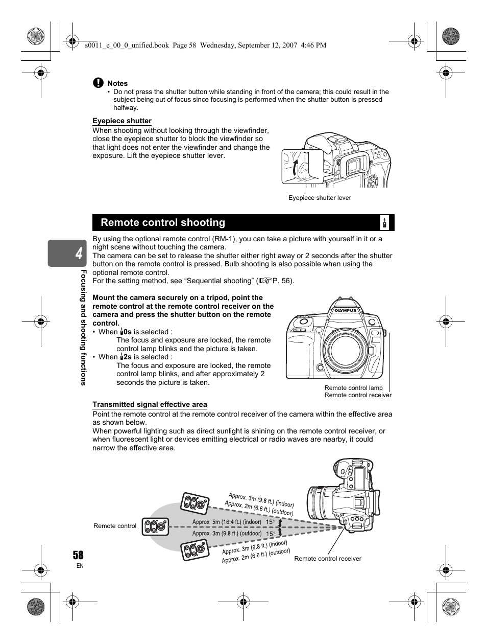 Remote control shooting | Olympus E-3 User Manual | Page 58 / 156