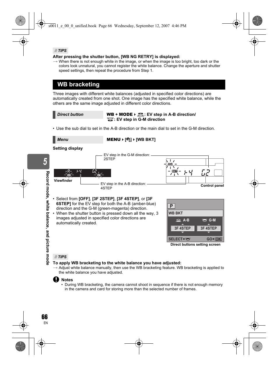 Wb bracketing | Olympus E-3 User Manual | Page 66 / 156