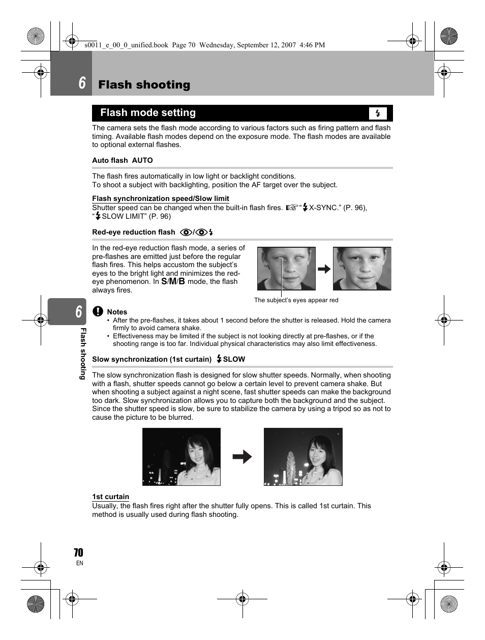 Flash shooting, Flash mode setting | Olympus E-3 User Manual | Page 70 / 156