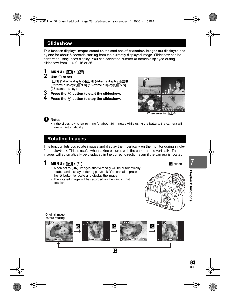 Slideshow rotating images | Olympus E-3 User Manual | Page 83 / 156