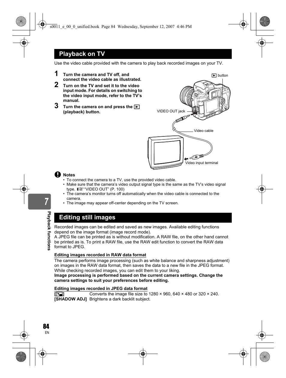 Playback on tv editing still images | Olympus E-3 User Manual | Page 84 / 156