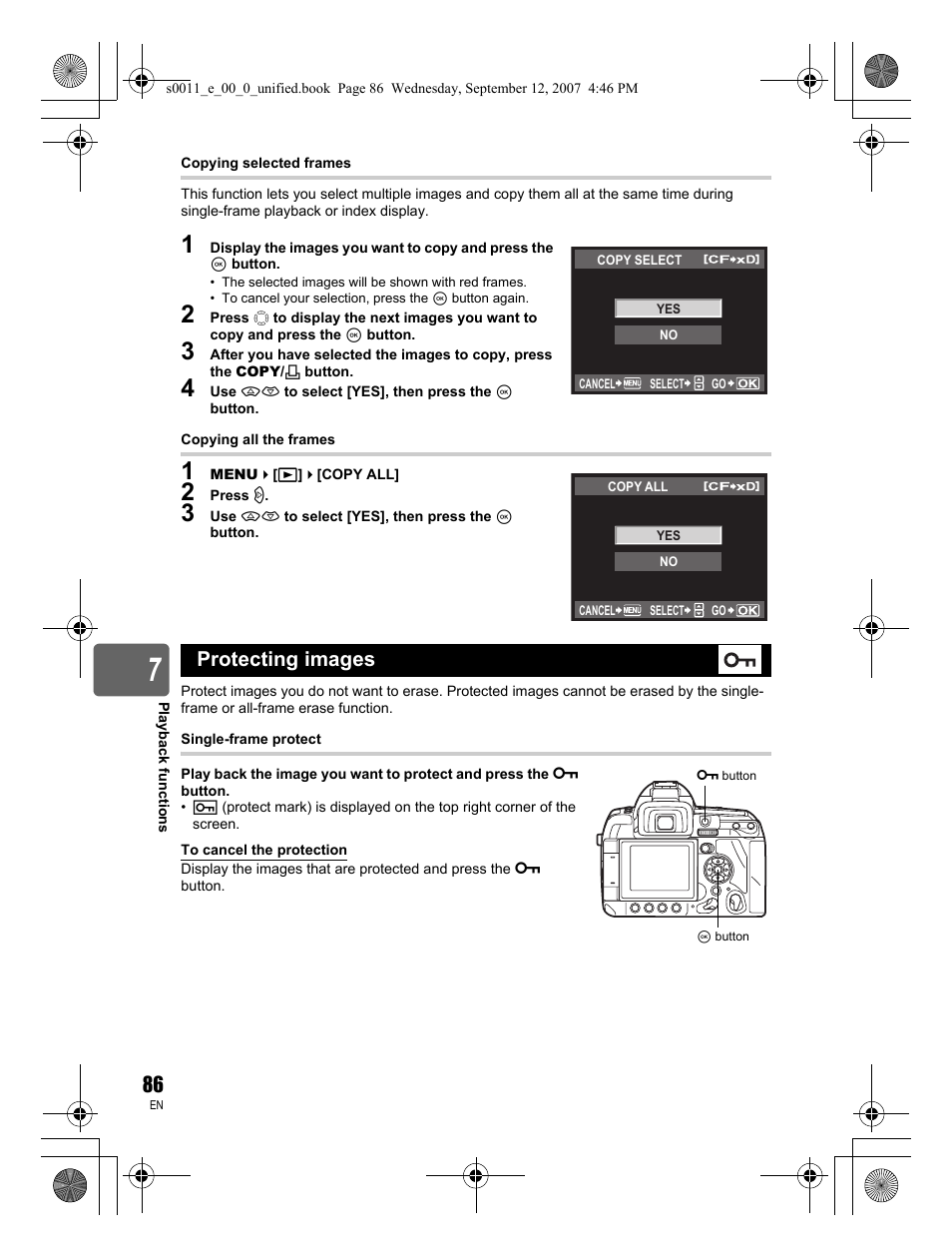 Protecting images | Olympus E-3 User Manual | Page 86 / 156