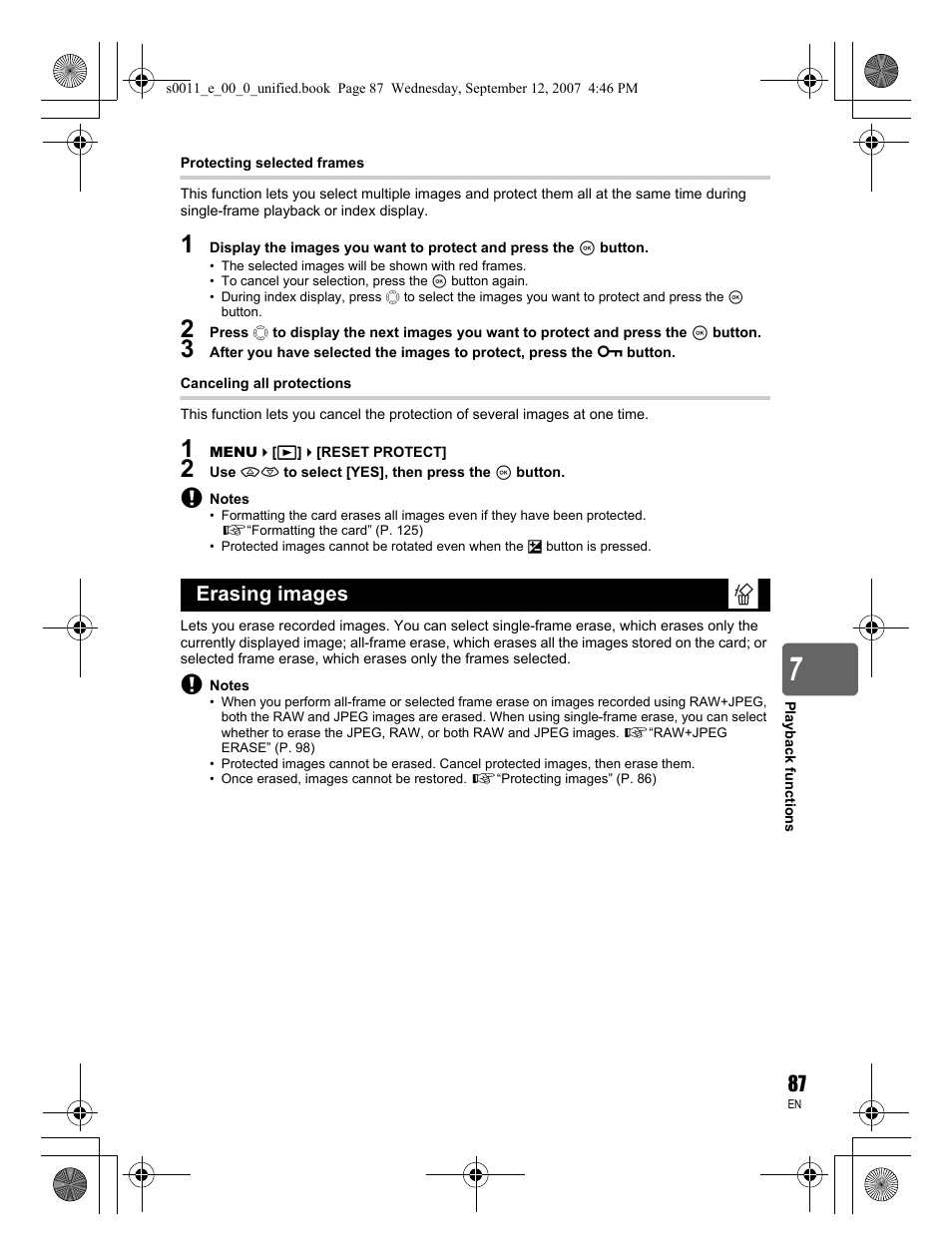 Erasing images | Olympus E-3 User Manual | Page 87 / 156