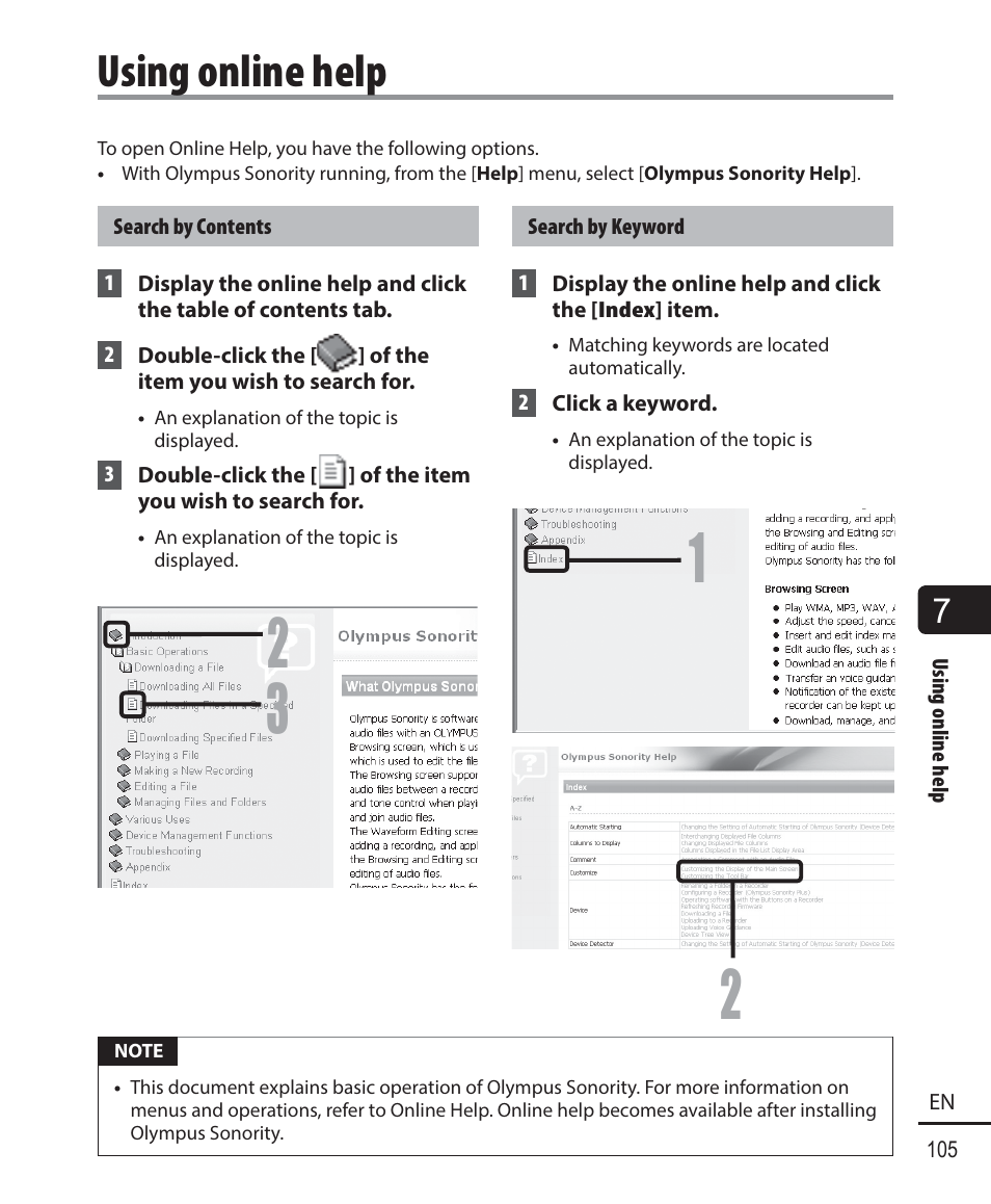 Using online help | Olympus DM-901 User Manual | Page 105 / 133