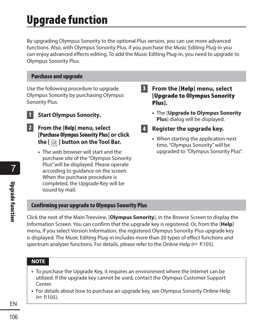 Upgrade function | Olympus DM-901 User Manual | Page 106 / 133