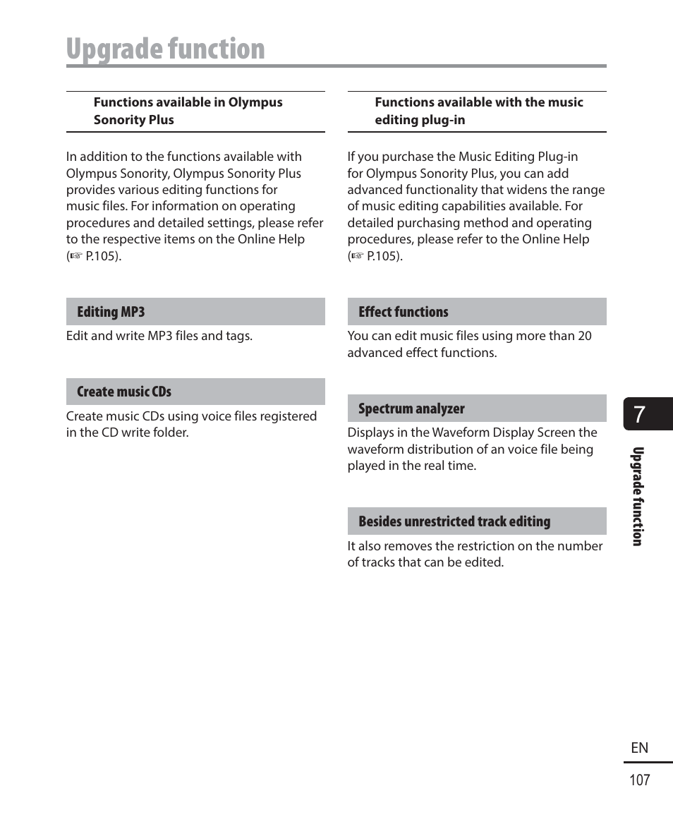 Upgrade function | Olympus DM-901 User Manual | Page 107 / 133