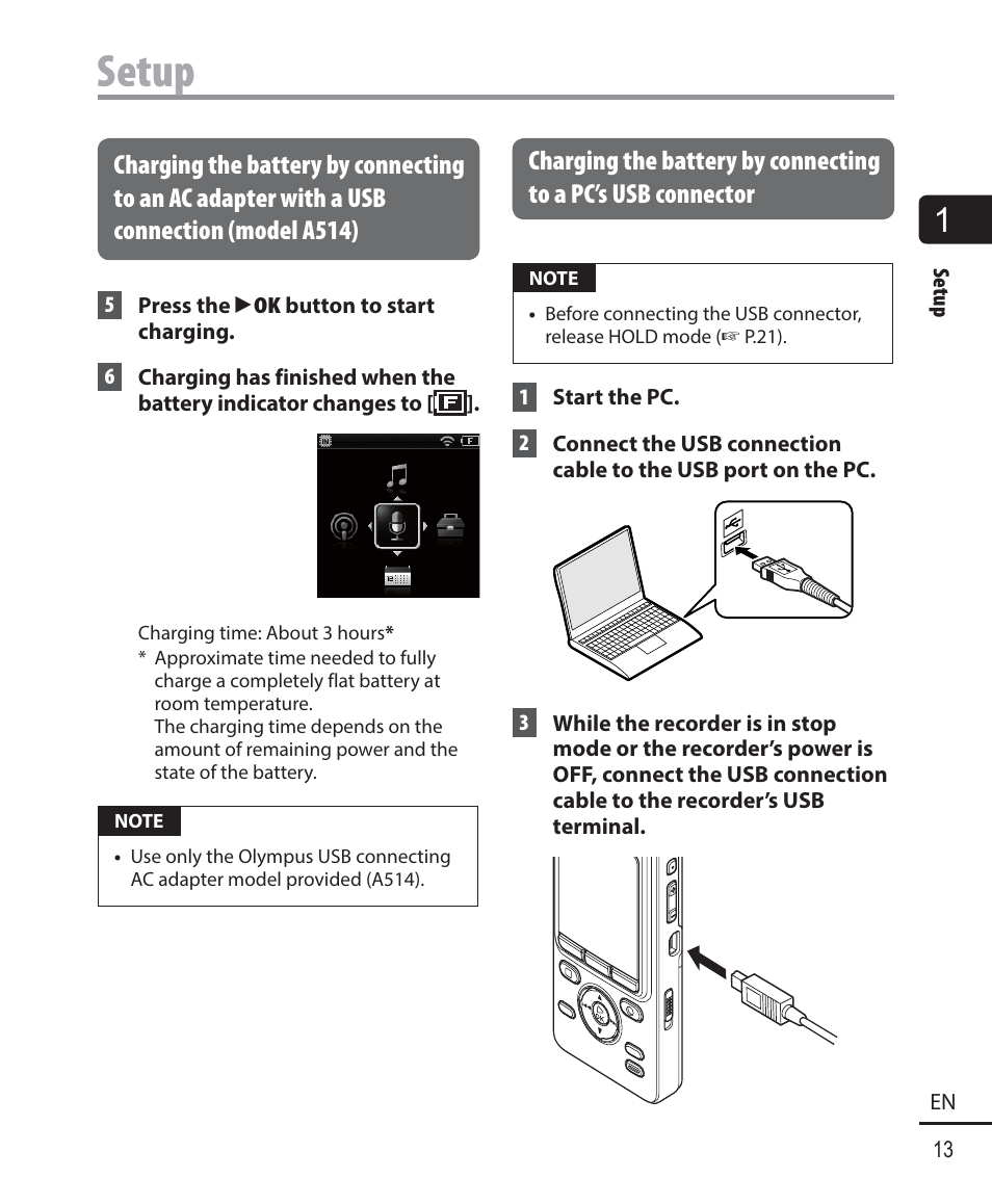 Setup | Olympus DM-901 User Manual | Page 13 / 133