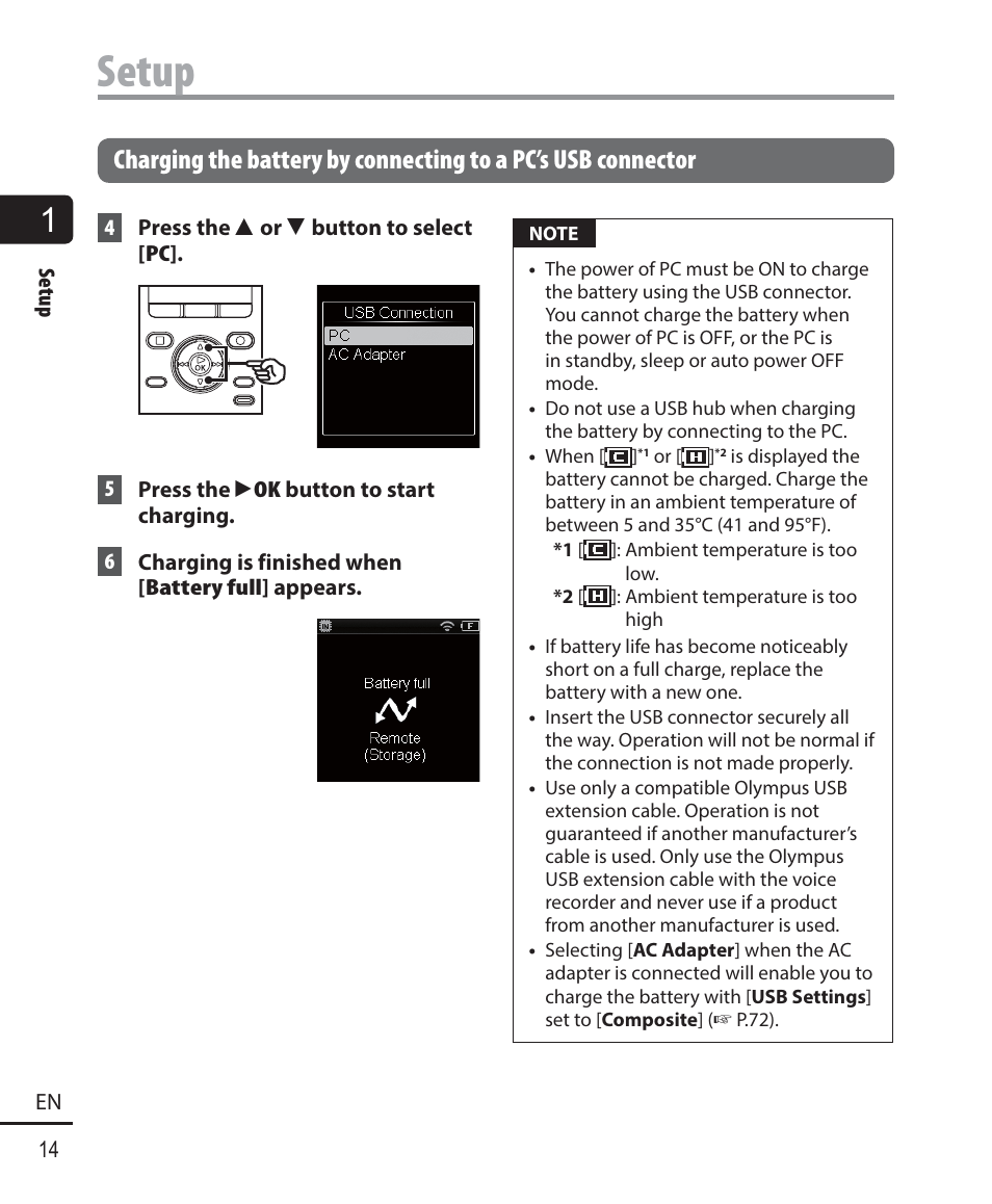 Setup | Olympus DM-901 User Manual | Page 14 / 133