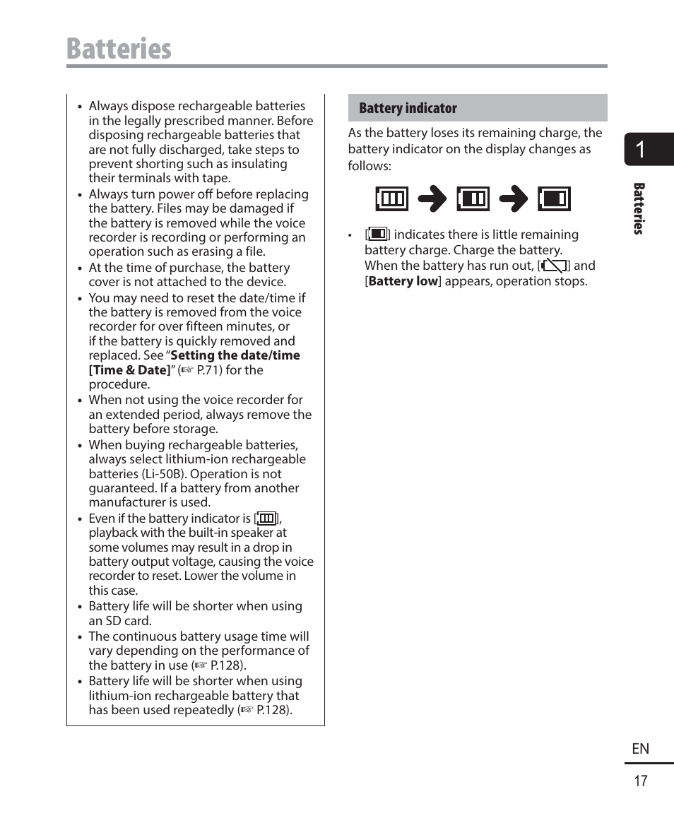 Batteries | Olympus DM-901 User Manual | Page 17 / 133