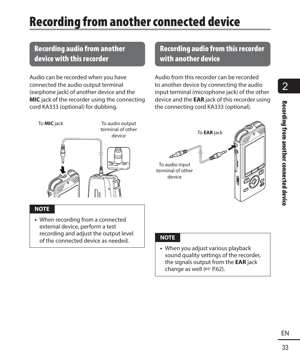 Recording from another connected device | Olympus DM-901 User Manual | Page 33 / 133