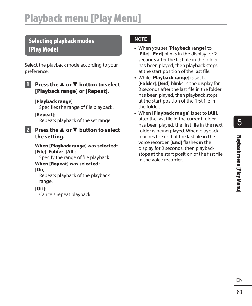 Playback menu [play menu, Selecting playback modes [play mode | Olympus DM-901 User Manual | Page 63 / 133