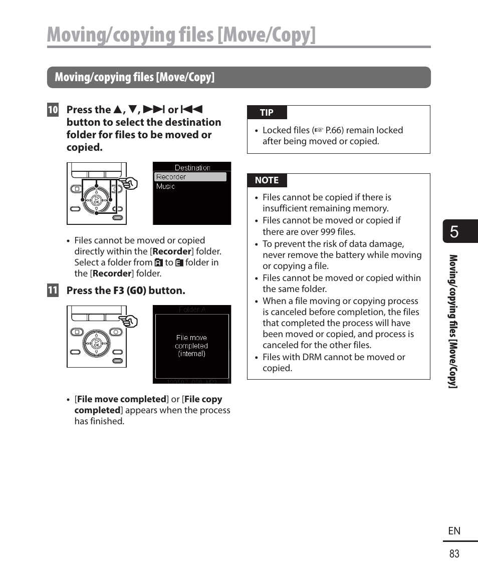 Moving/copying files [move/copy | Olympus DM-901 User Manual | Page 83 / 133