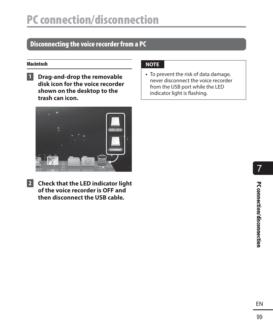 Pc connection/disconnection | Olympus DM-901 User Manual | Page 99 / 133