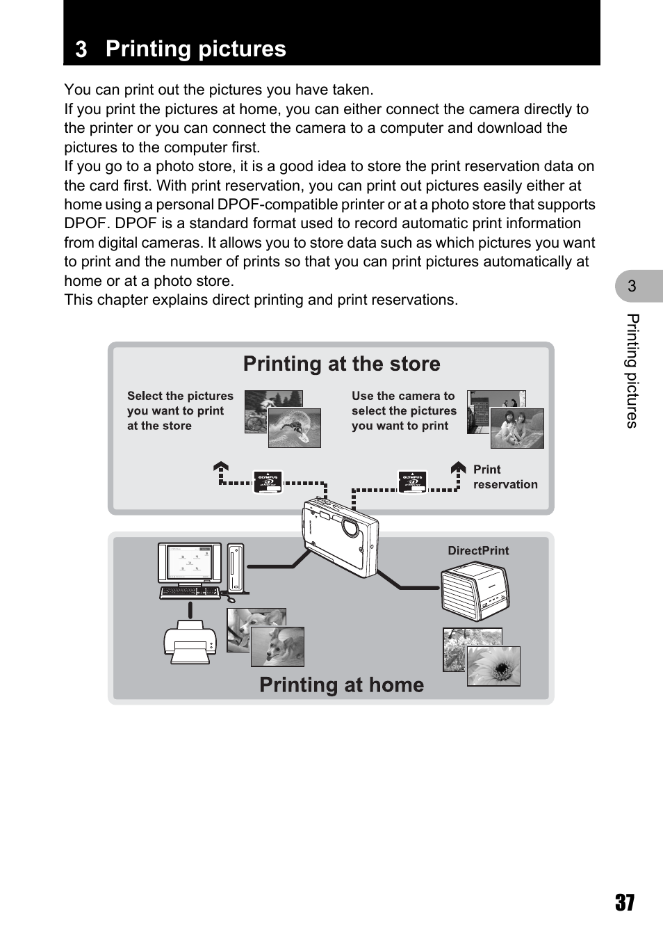 Printing pictures, 3 printing pictures | Olympus Stylus 720 SW User Manual | Page 37 / 83