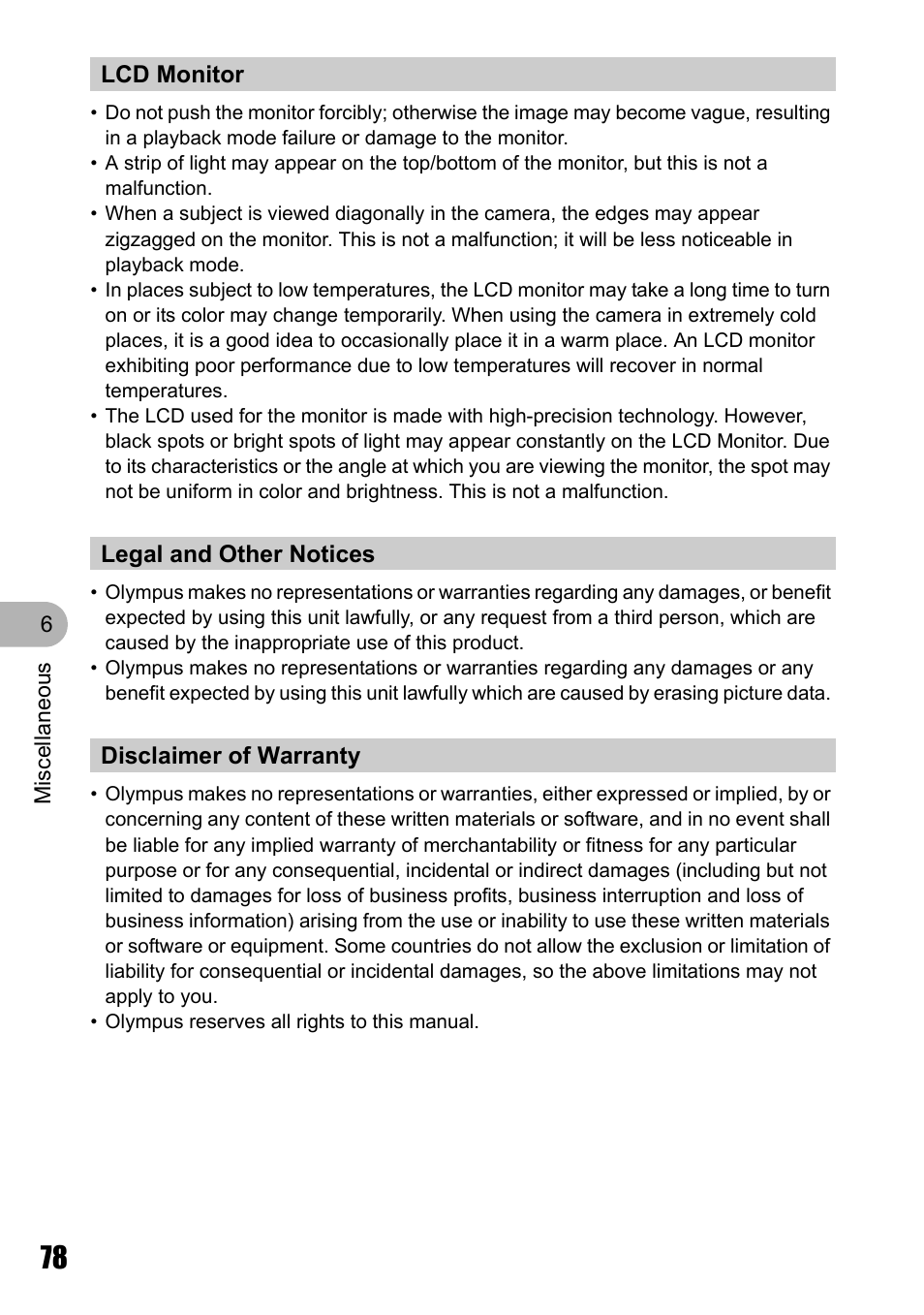 Olympus Stylus 720 SW User Manual | Page 78 / 83