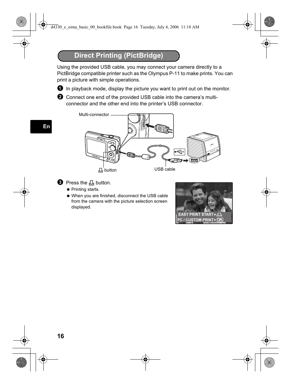 Direct printing (pictbridge) | Olympus FE-180 User Manual | Page 16 / 108