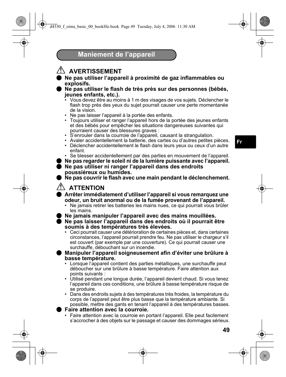 Maniement de l’appareil | Olympus FE-180 User Manual | Page 49 / 108