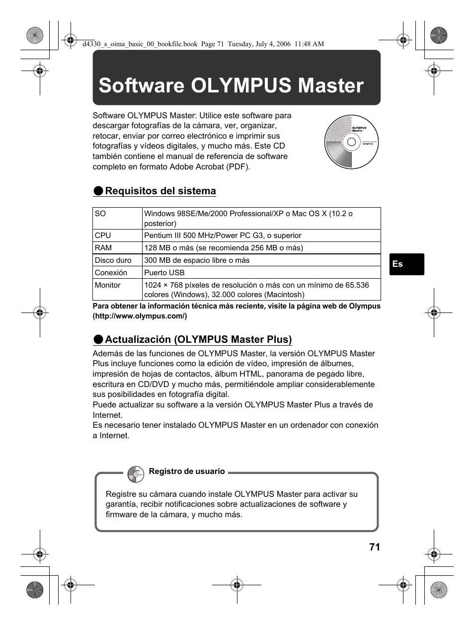 Software olympus master | Olympus FE-180 User Manual | Page 71 / 108