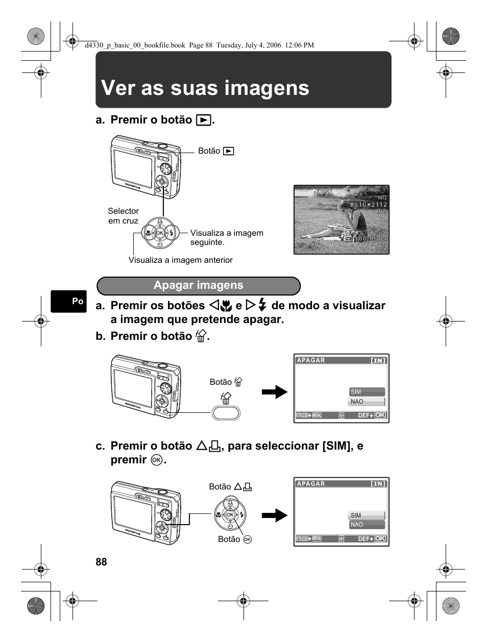 Ver as suas imagens, Apagar imagens | Olympus FE-180 User Manual | Page 88 / 108
