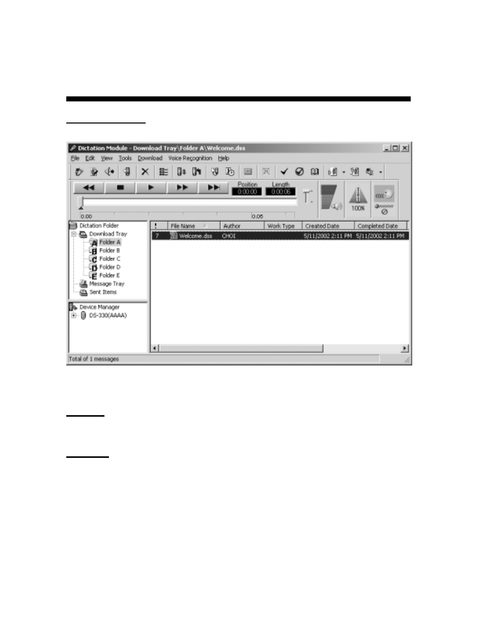 Dictation window, Title bar, Menu bar | Olympus DS-3000 User Manual | Page 28 / 74
