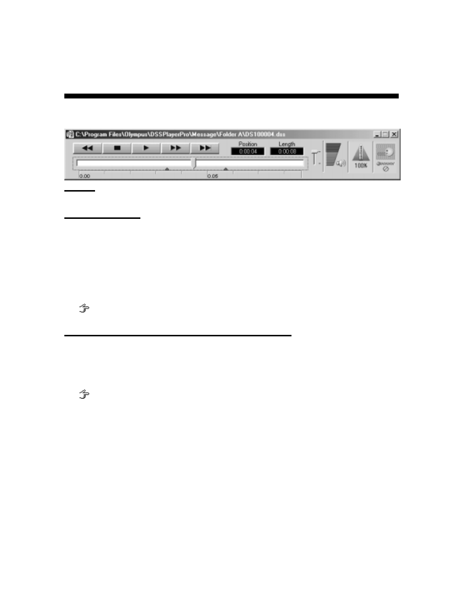 Playback control window, Play bar and positiokeyboard and slider mn control | Olympus DS-3000 User Manual | Page 67 / 74