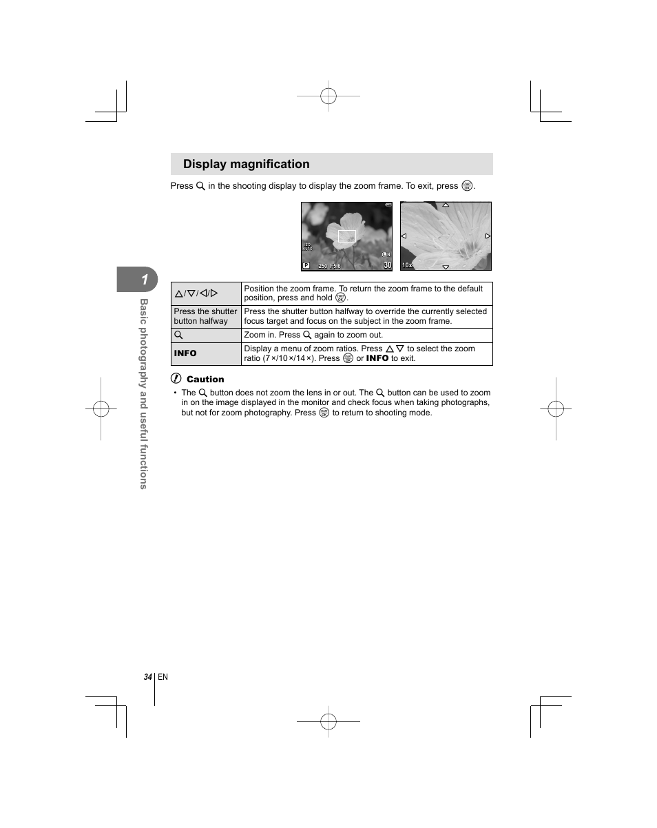 Display magnifi cation | Olympus E-PL1 User Manual | Page 34 / 124