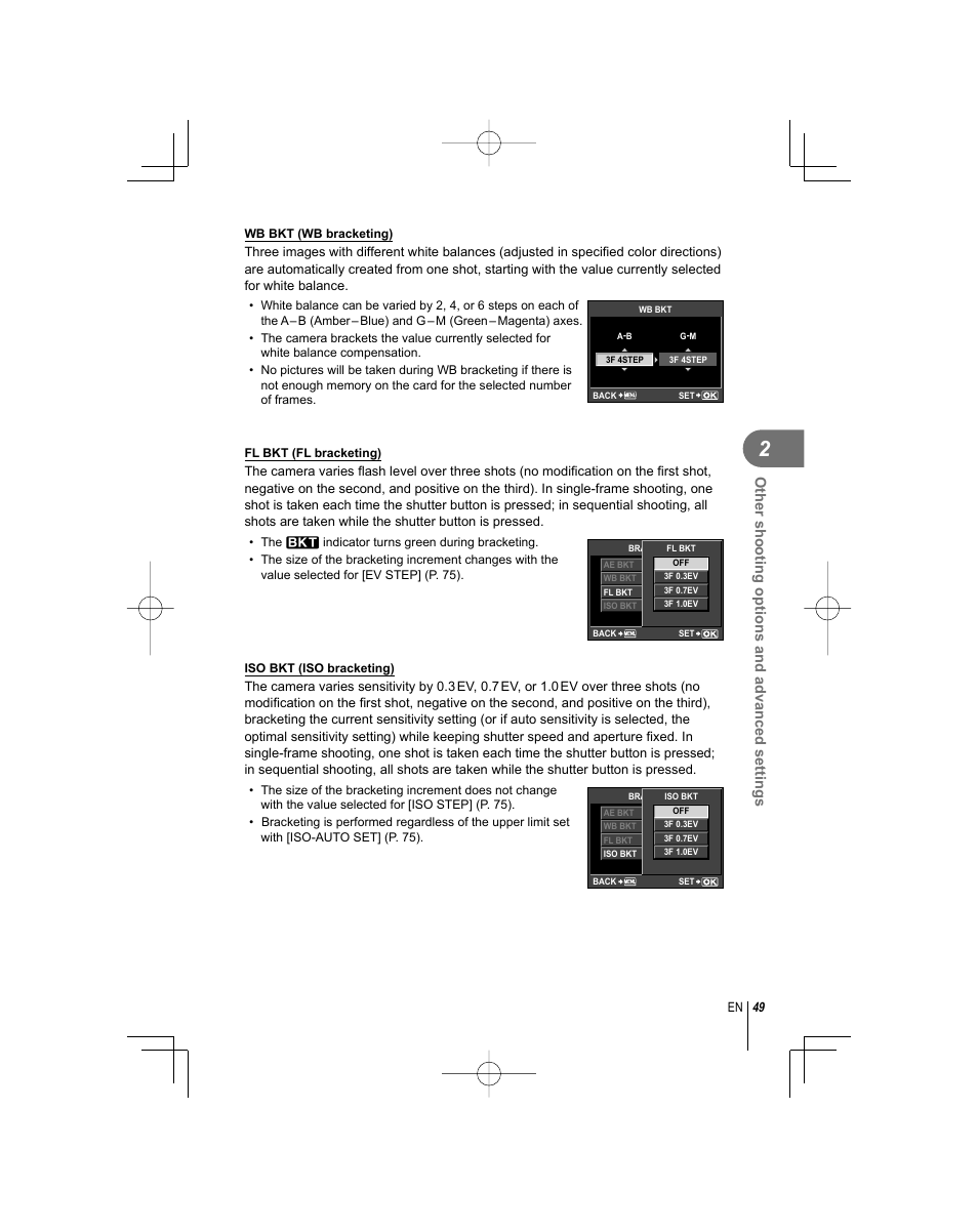Other shooting options and advanced settings | Olympus E-PL1 User Manual | Page 49 / 124