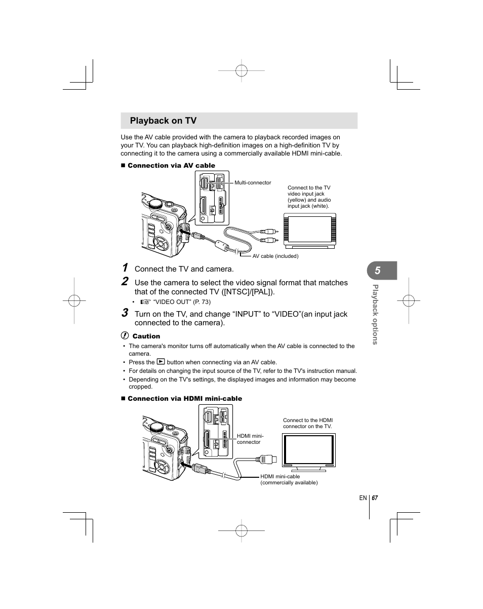 Playback on tv | Olympus E-PL1 User Manual | Page 67 / 124