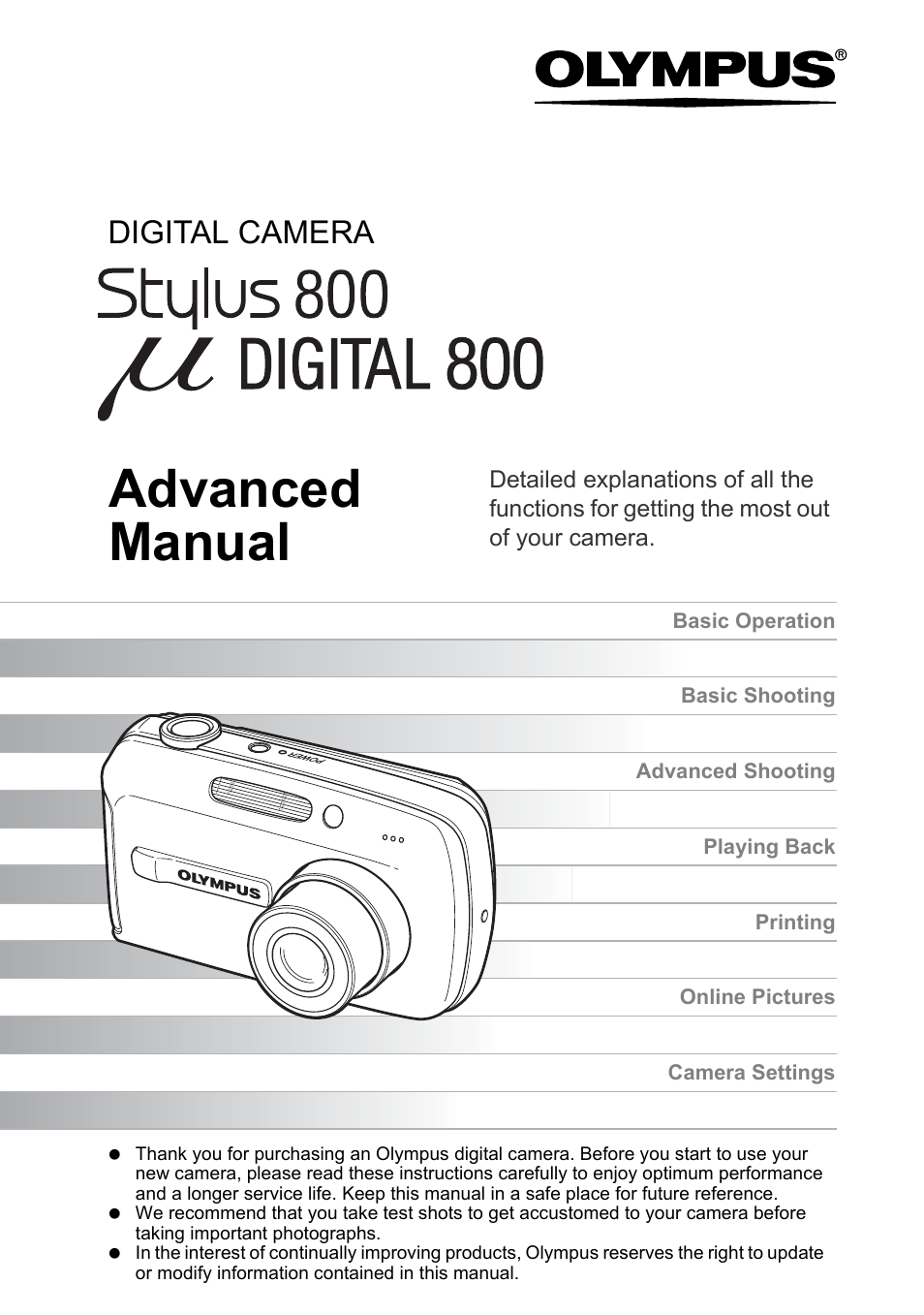 Olympus Stylus 800 Digital User Manual | 166 pages
