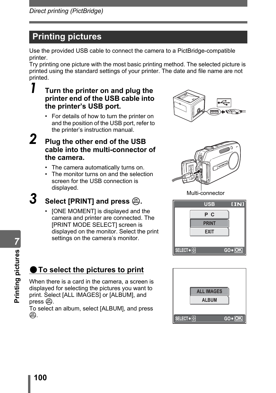 Printing pictures | Olympus Stylus 800 Digital User Manual | Page 100 / 166