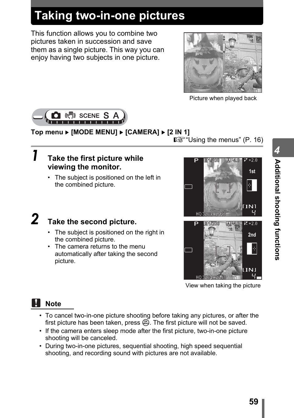Taking two-in-one pictures | Olympus Stylus 800 Digital User Manual | Page 59 / 166