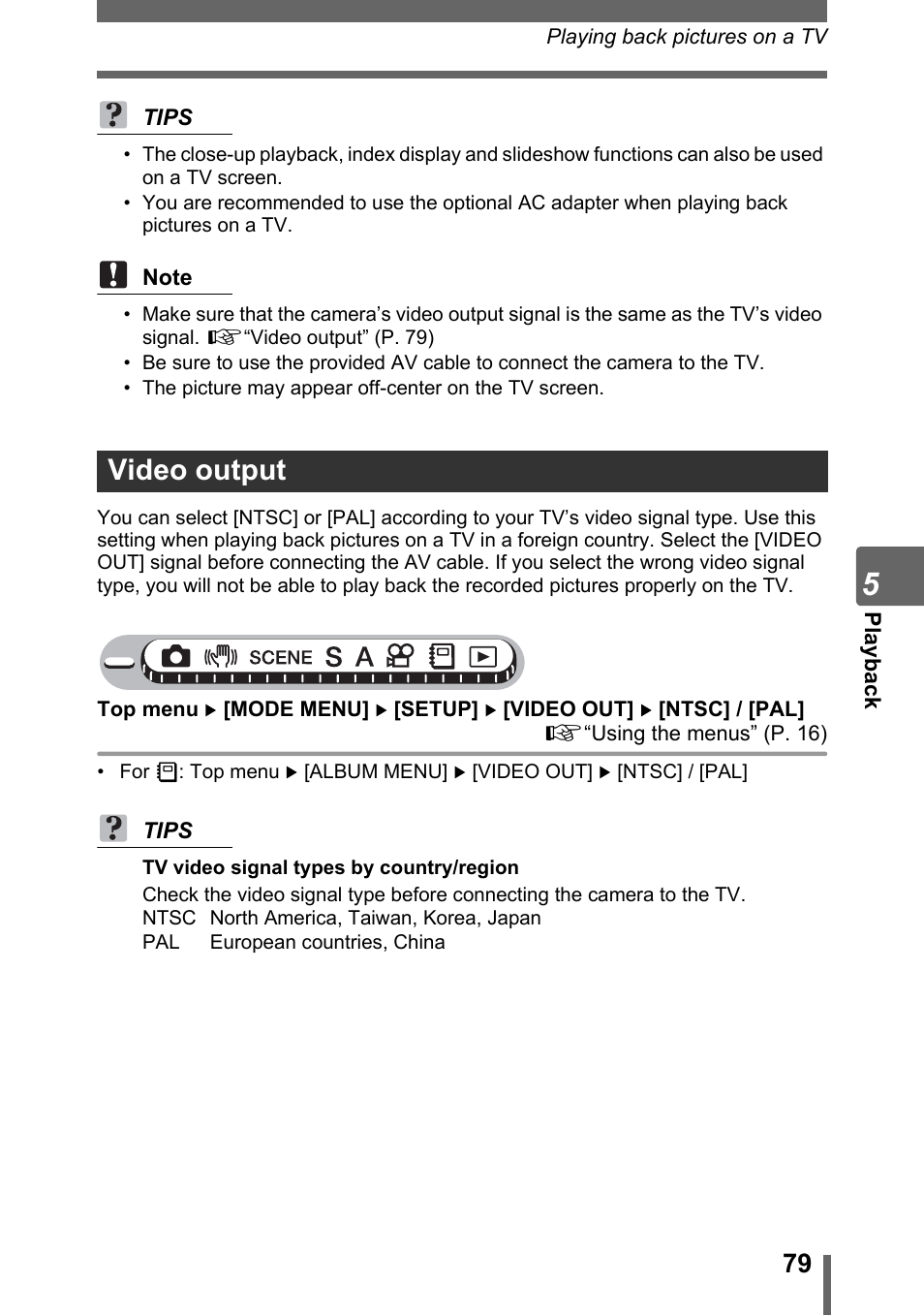 Video output, P. 79 | Olympus Stylus 800 Digital User Manual | Page 79 / 166