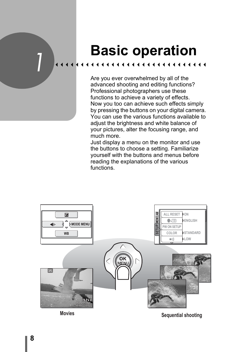 1 basic operation, Basic operation, P. 8 | Olympus Stylus 800 Digital User Manual | Page 8 / 166