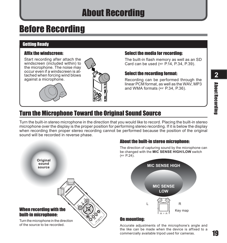 About recording before recording | Olympus LS-10 User Manual | Page 19 / 71