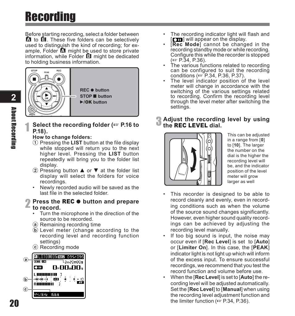 Recording | Olympus LS-10 User Manual | Page 20 / 71