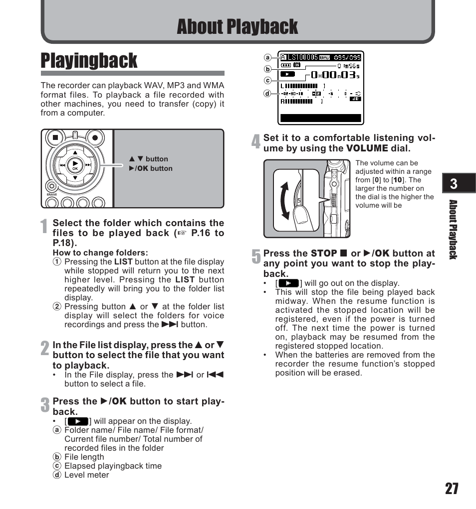 Playingback, About playback | Olympus LS-10 User Manual | Page 27 / 71
