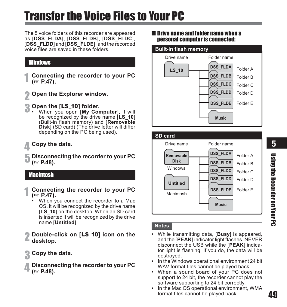 Transfer the voice files to your pc | Olympus LS-10 User Manual | Page 49 / 71