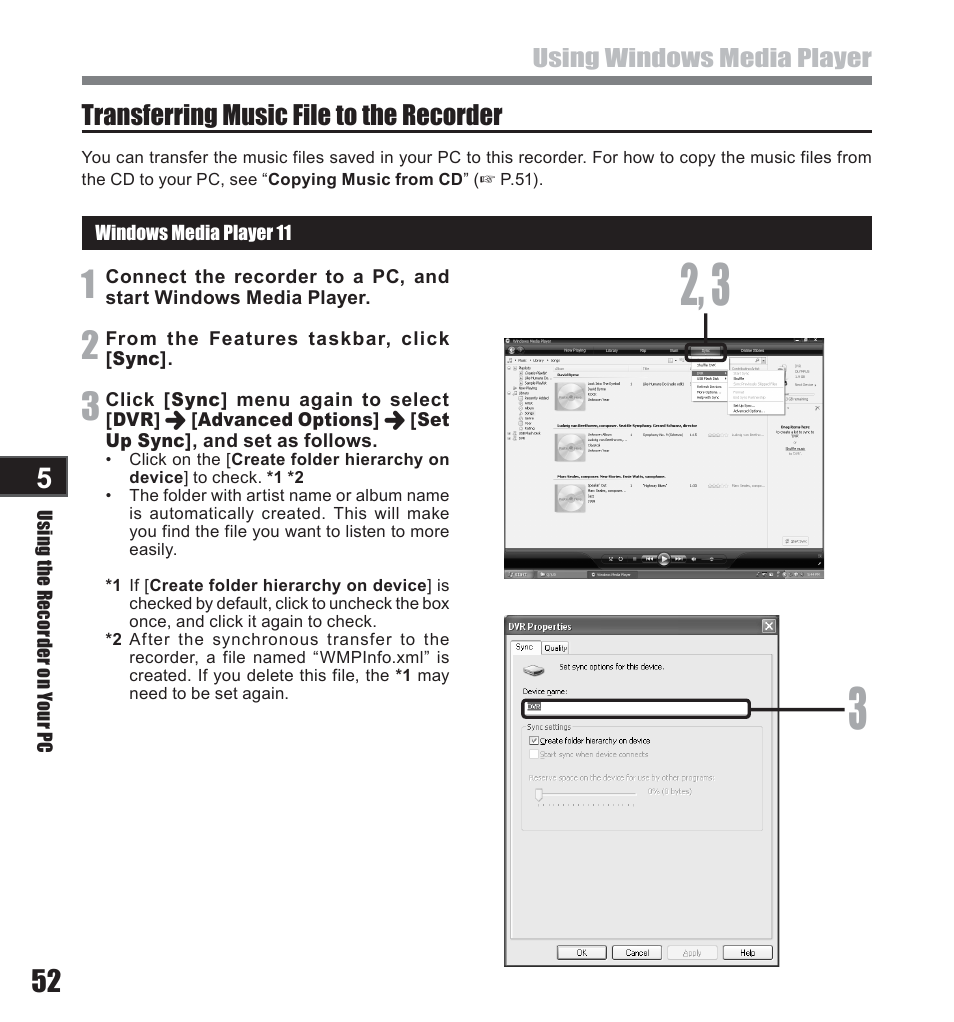 Transferring music file to the recorder | Olympus LS-10 User Manual | Page 52 / 71