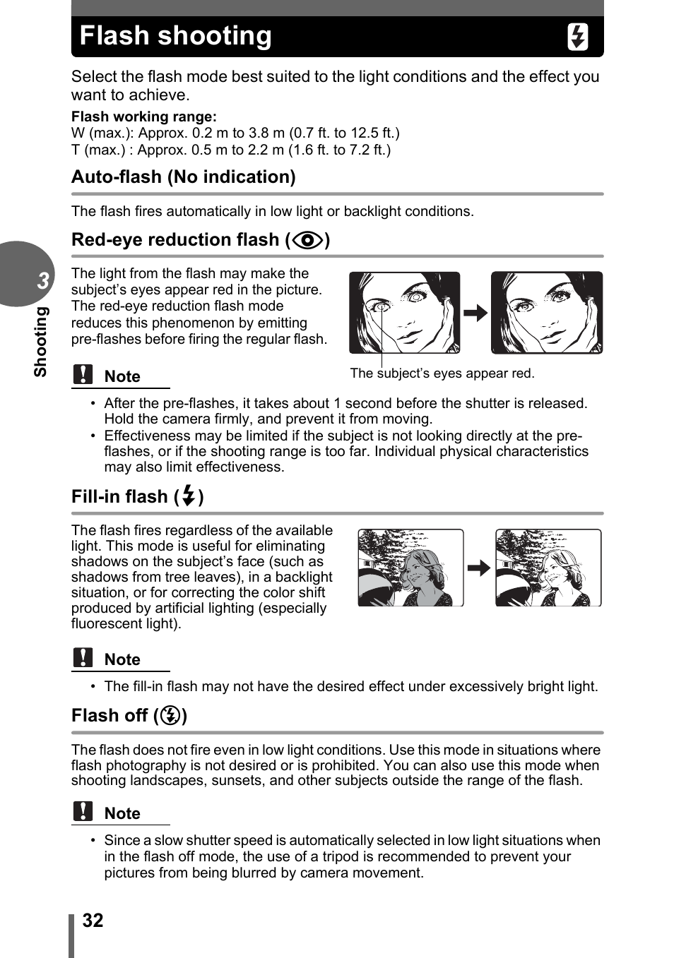 Flash shooting, P. 32 | Olympus FE-115 User Manual | Page 32 / 110